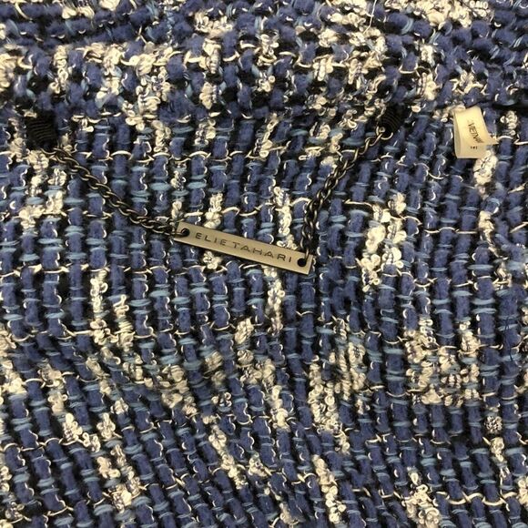 Elie Tahari Navy Blue Claire Tweed Open Jacket M - Picture 5 of 8